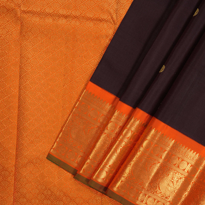 Hayagrivas Handloom Snuff Kanjivaram Silk Saree with Orange Border KBE2130A6-1