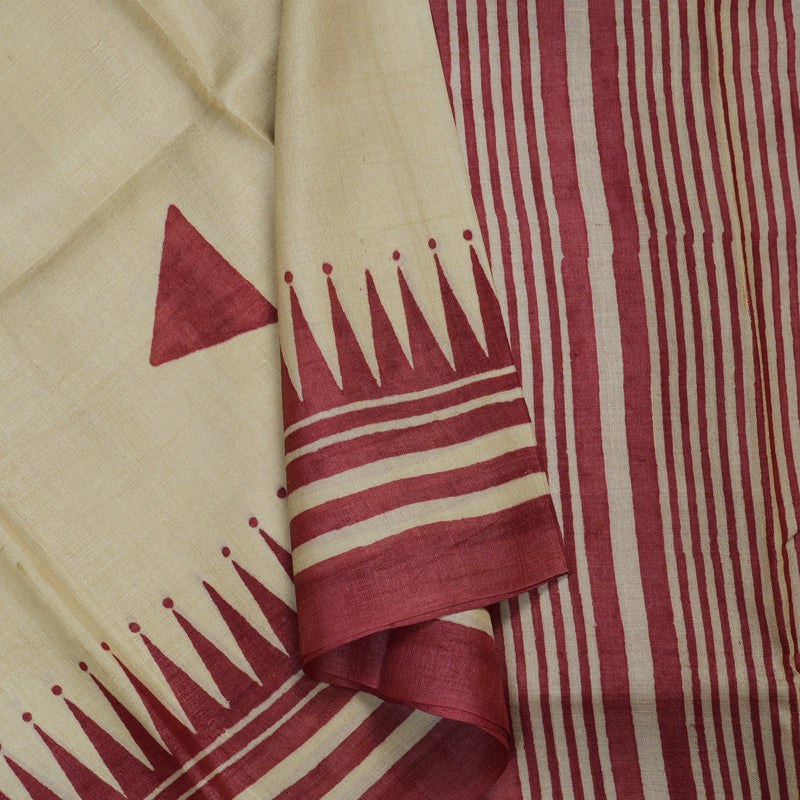 Hayagrivas Beige Pure Tussar Saree KBE2131A3-10