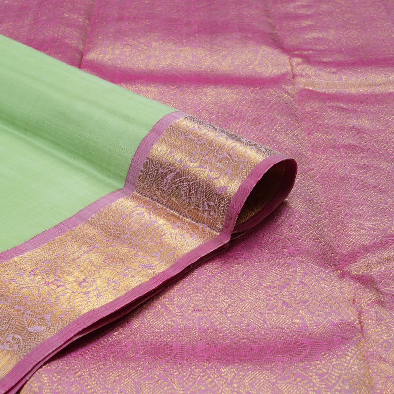 Hayagrivas Handloom Pista Green Kanjivaram Silk Saree with Rose Pink Border KBE2132A1-5