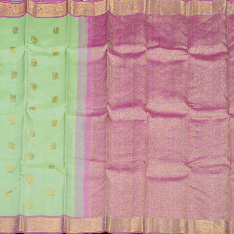 Hayagrivas Handloom Pista Green Kanjivaram Silk Saree with Rose Pink Border KBE2132A1-5