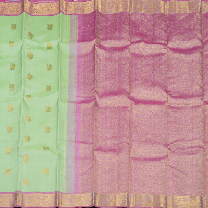 Hayagrivas Handloom Pista Green Kanjivaram Silk Saree with Rose Pink Border KBE2132A1-5