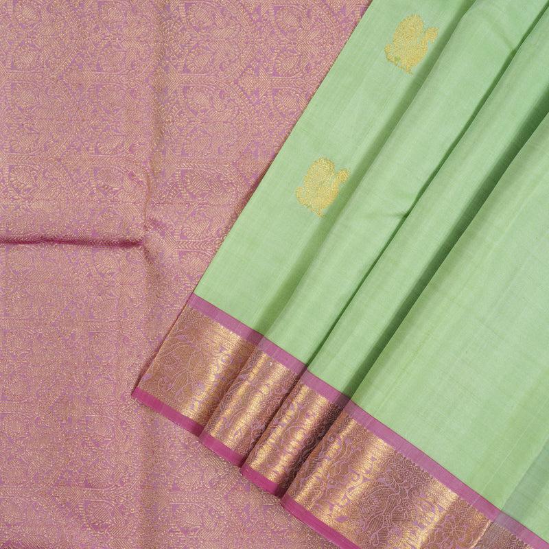Hayagrivas Handloom Pista Green Kanjivaram Silk Saree with Rose Pink Border KBE2132A1-5