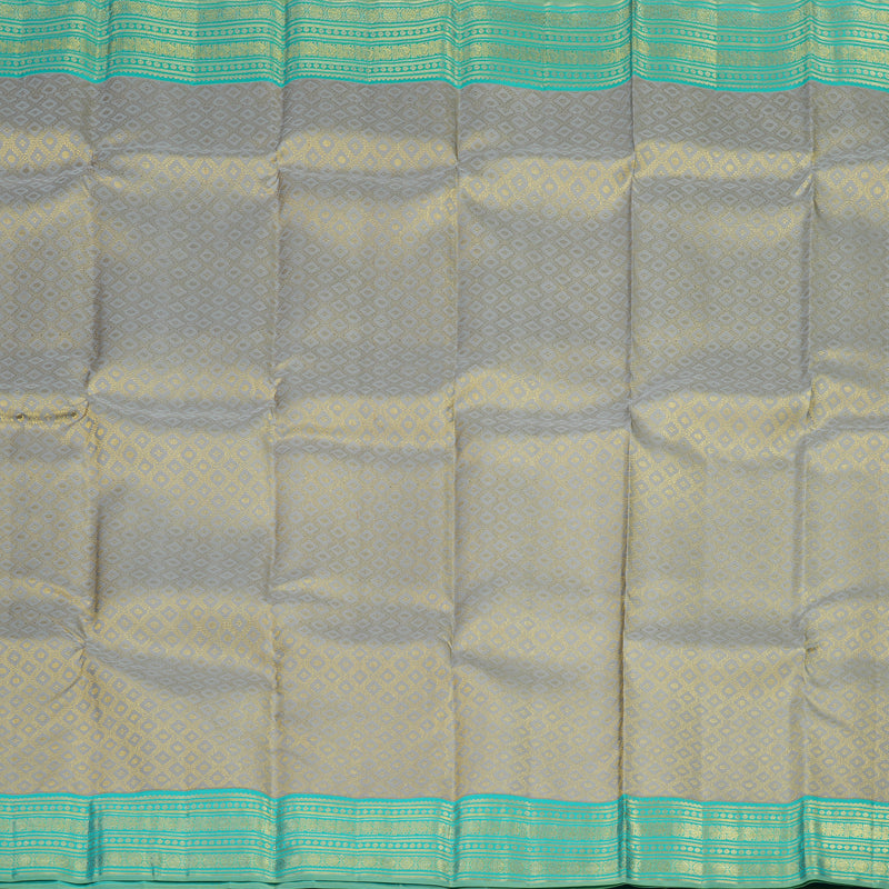 Hayagrivas Handloom Silver Grey Kanjivaram Silk Saree with Sky Blue Border KBE2136A1-2
