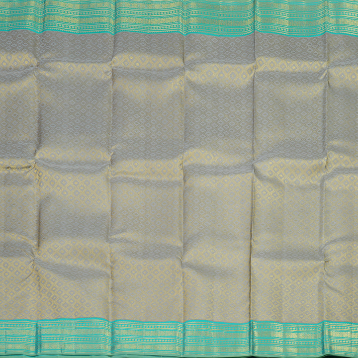 Hayagrivas Handloom Silver Grey Kanjivaram Silk Saree with Sky Blue Border KBE2136A1-2
