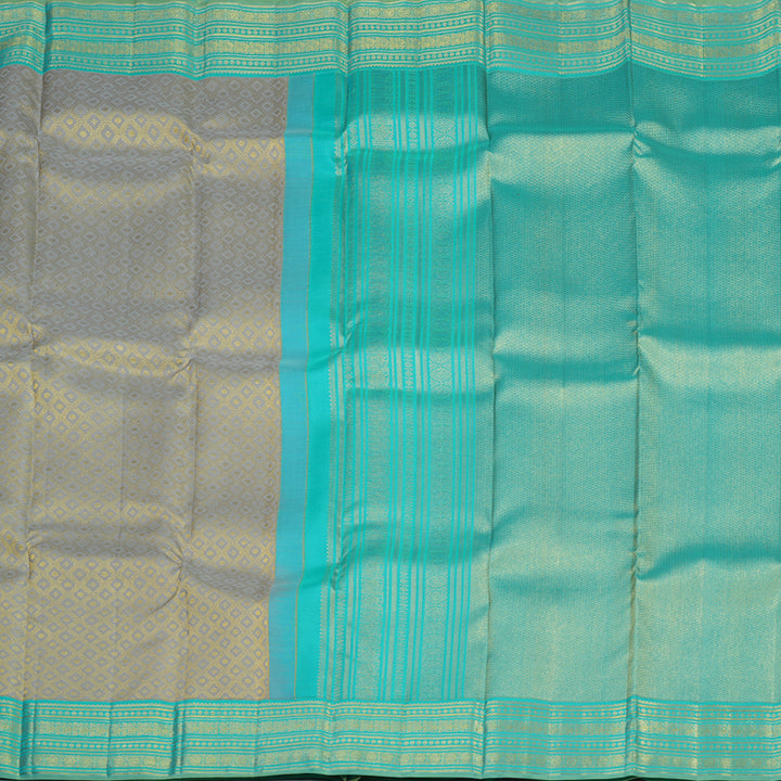Hayagrivas Handloom Silver Grey Kanjivaram Silk Saree with Sky Blue Border KBE2136A1-2