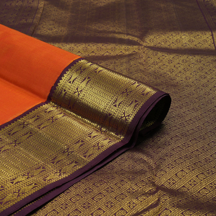 Hayagrivas Handloom Sunset Orange Kanjivaram Silk Saree with Burgundy Border KBE2138A3-1