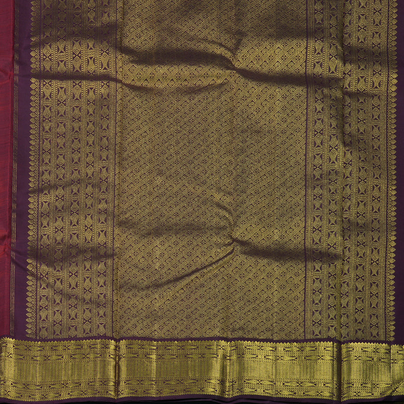 Hayagrivas Handloom Sunset Orange Kanjivaram Silk Saree with Burgundy Border KBE2138A3-1