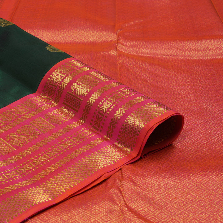 Hayagrivas Handloom Bottle Green Kanjivaram Silk Saree with Pink Border KBE2139A1-1