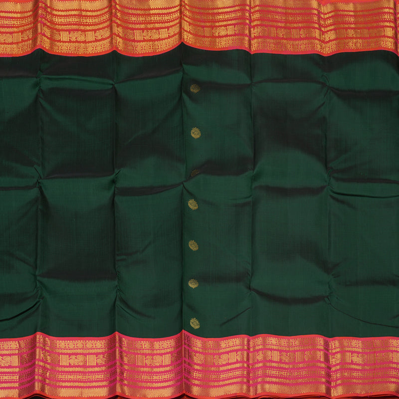 Hayagrivas Handloom Bottle Green Kanjivaram Silk Saree with Pink Border KBE2139A1-1