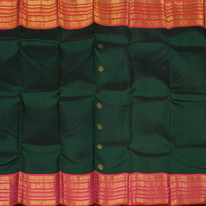 Hayagrivas Handloom Bottle Green Kanjivaram Silk Saree with Pink Border KBE2139A1-1