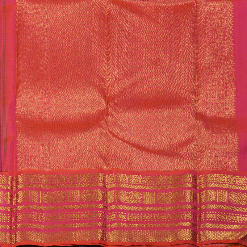 Hayagrivas Handloom Bottle Green Kanjivaram Silk Saree with Pink Border KBE2139A1-1