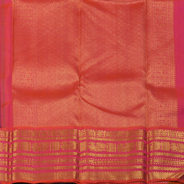 Hayagrivas Handloom Bottle Green Kanjivaram Silk Saree with Pink Border KBE2139A1-1