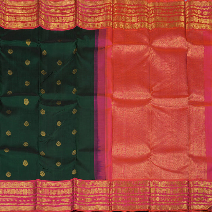 Hayagrivas Handloom Bottle Green Kanjivaram Silk Saree with Pink Border KBE2139A1-1