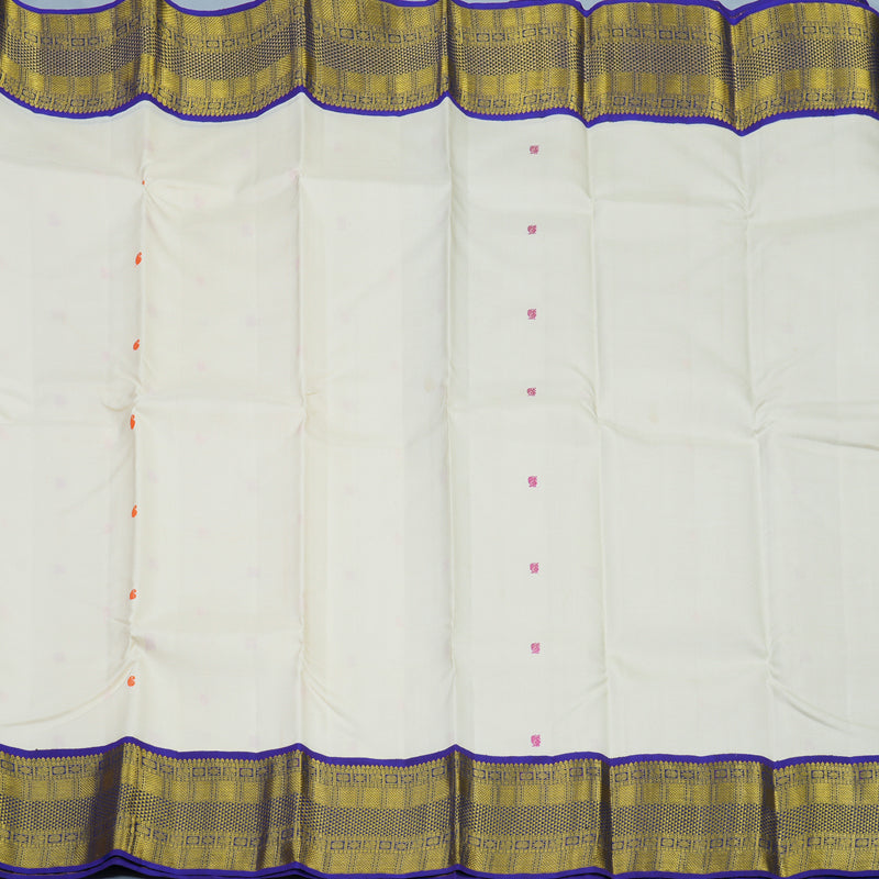 Hayagrivas Handloom Half-White Kanjivaram Silk Saree with MS Blue Border KBE2139A1-5