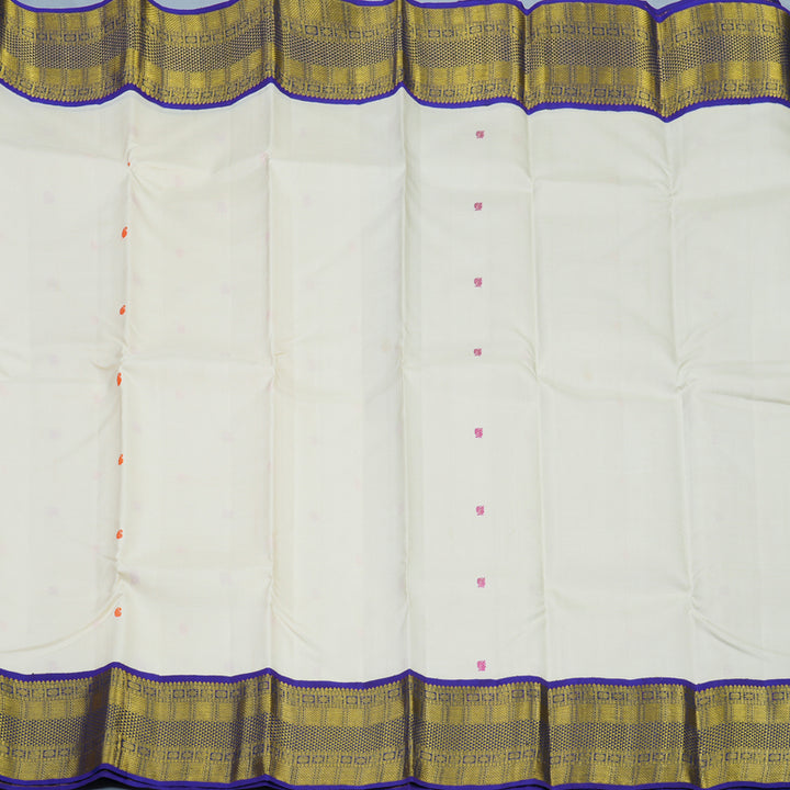 Hayagrivas Handloom Half-White Kanjivaram Silk Saree with MS Blue Border KBE2139A1-5