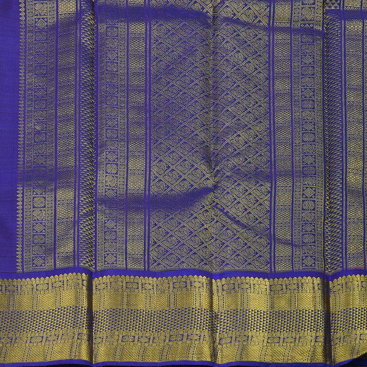 Hayagrivas Handloom Half-White Kanjivaram Silk Saree with MS Blue Border KBE2139A1-5