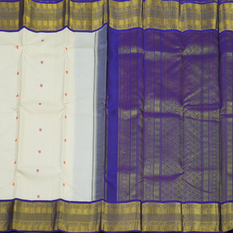 Hayagrivas Handloom Half-White Kanjivaram Silk Saree with MS Blue Border KBE2139A1-5