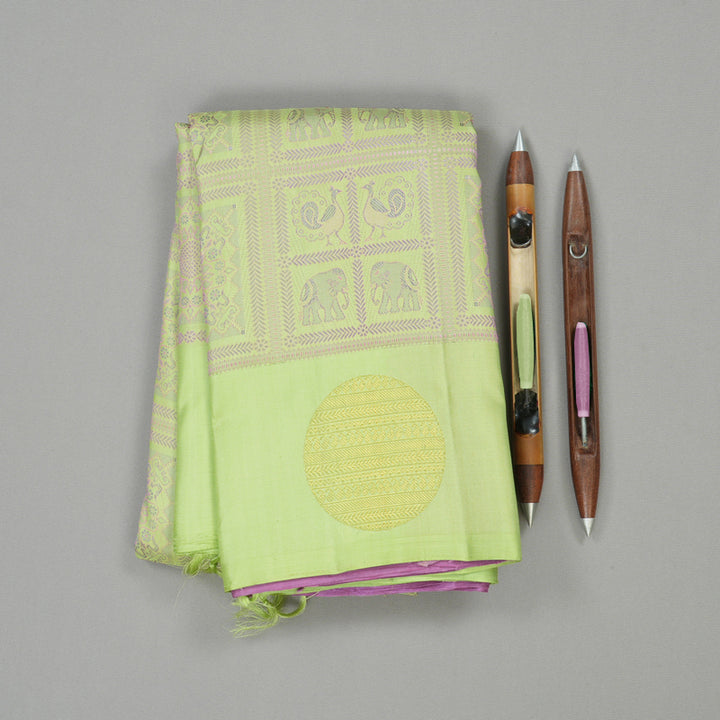 Hayagrivas Light Apple Green Handloom Kanjivaram Silk Saree KBE213D2-1