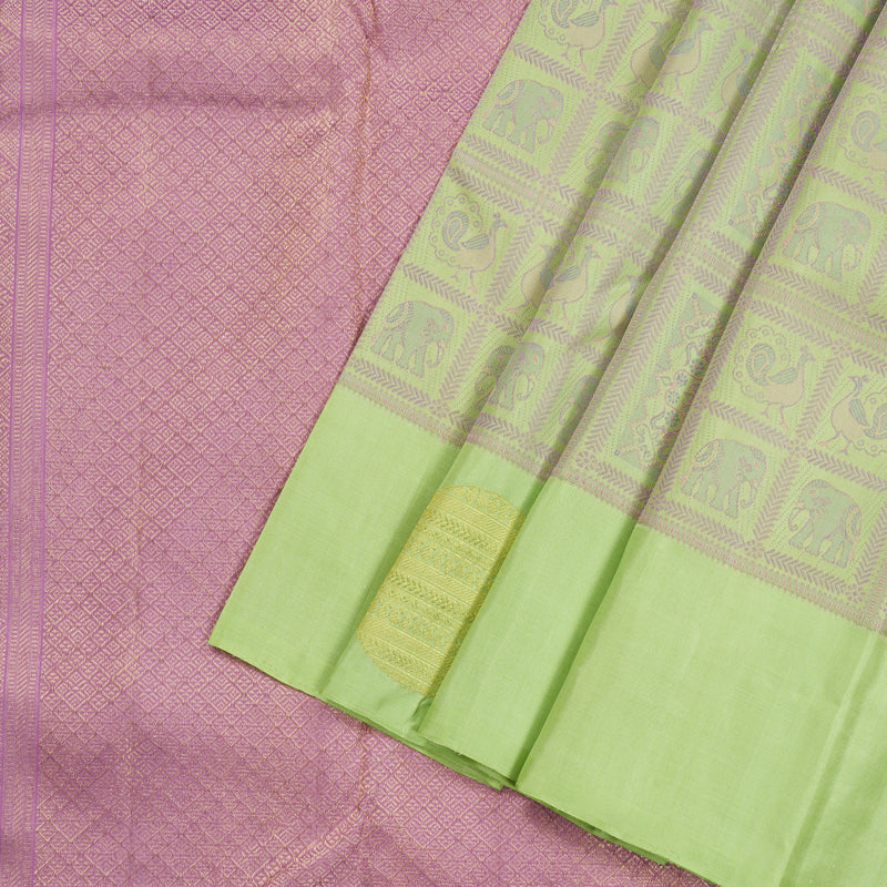 Hayagrivas Light Apple Green Handloom Kanjivaram Silk Saree KBE213D2-1