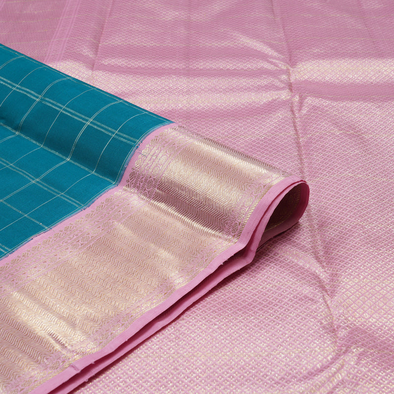 Hayagrivas Peacock Blue Handloom Kanjivaram Silk Saree with Baby Pink Border KBE213D4-1