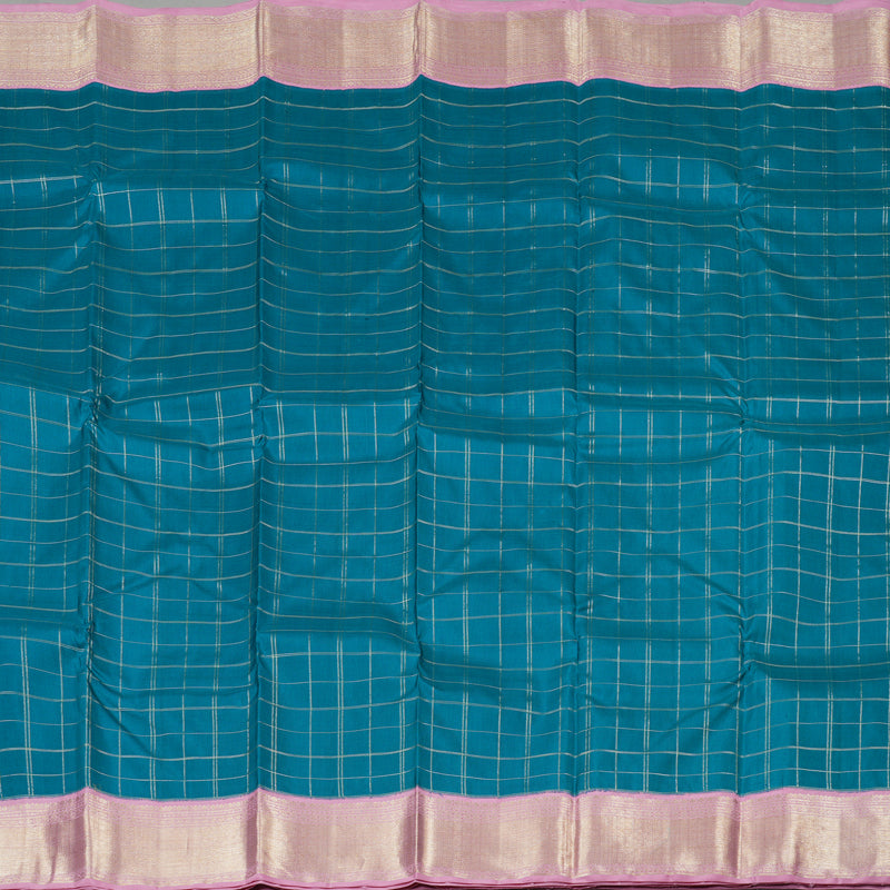 Hayagrivas Peacock Blue Handloom Kanjivaram Silk Saree with Baby Pink Border KBE213D4-1