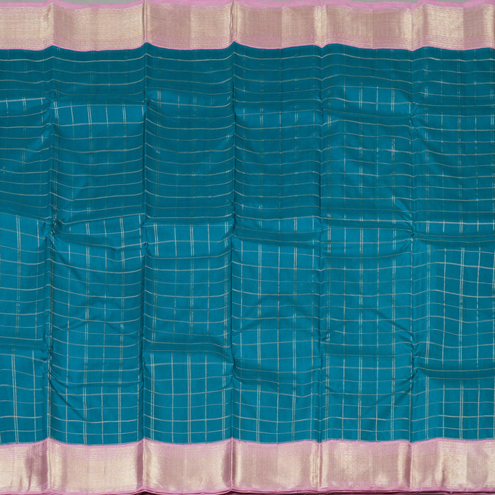Hayagrivas Peacock Blue Handloom Kanjivaram Silk Saree with Baby Pink Border KBE213D4-1