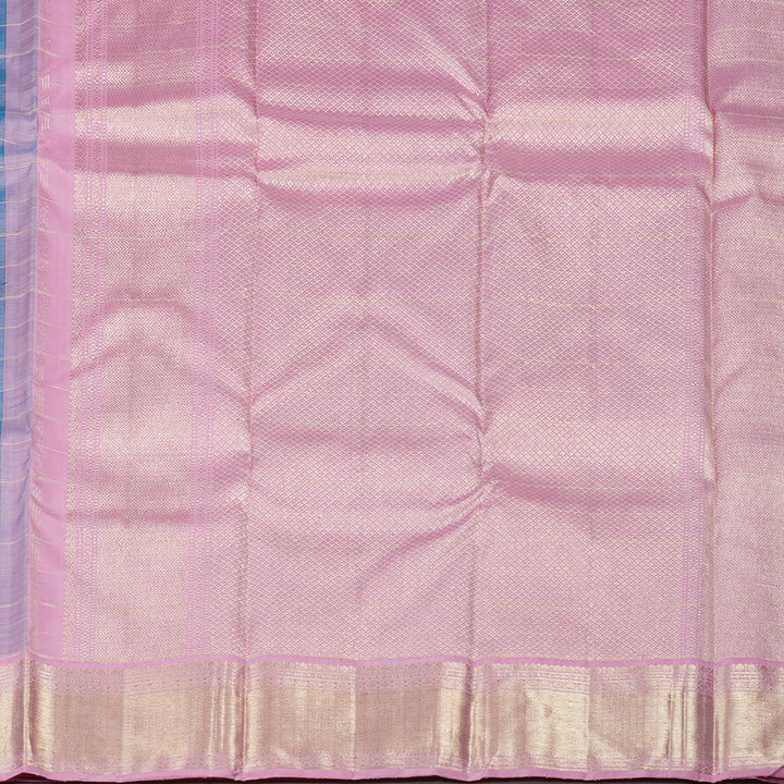 Hayagrivas Peacock Blue Handloom Kanjivaram Silk Saree with Baby Pink Border KBE213D4-1
