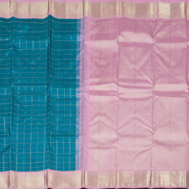 Hayagrivas Peacock Blue Handloom Kanjivaram Silk Saree with Baby Pink Border KBE213D4-1