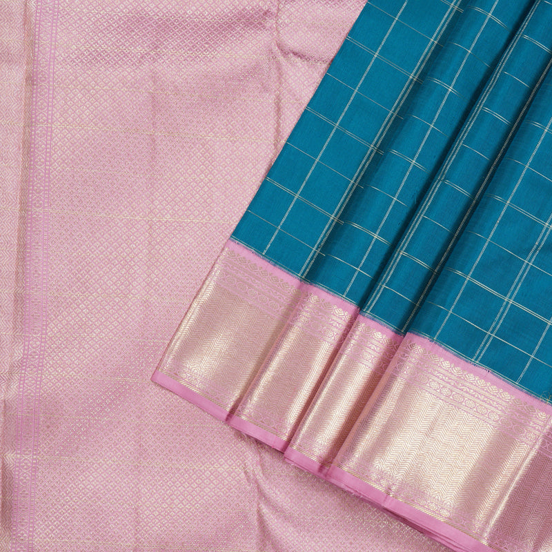 Hayagrivas Peacock Blue Handloom Kanjivaram Silk Saree with Baby Pink Border KBE213D4-1