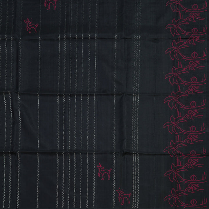 Hayagrivas Black Handloom Soft Silk Saree KBE2140A9-1