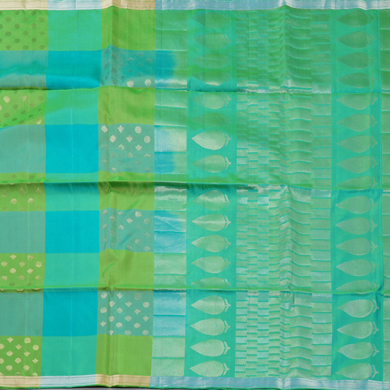 Hayagrivas Shades of Green Checks Handloom Soft Silk Saree KBE2141A1-2