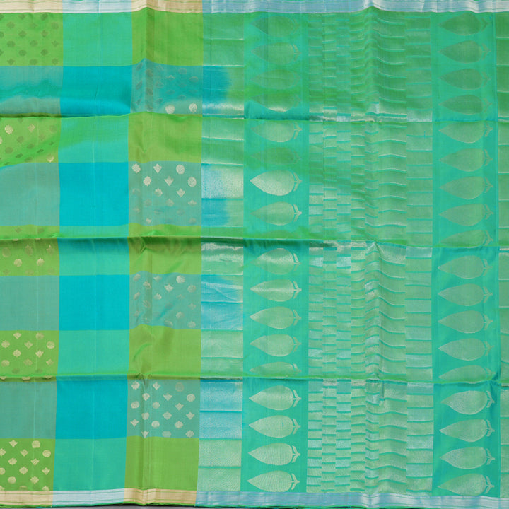 Hayagrivas Shades of Green Checks Handloom Soft Silk Saree KBE2141A1-2
