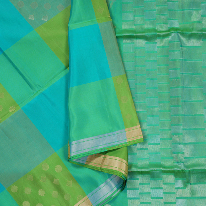 Hayagrivas Shades of Green Checks Handloom Soft Silk Saree KBE2141A1-2