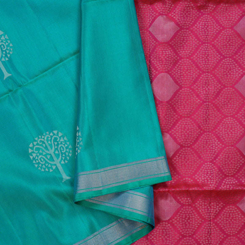 Hayagrivas Aqua Green Handloom Soft Silk Saree KBE2141A22-1