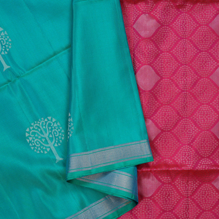 Hayagrivas Aqua Green Handloom Soft Silk Saree KBE2141A22-1