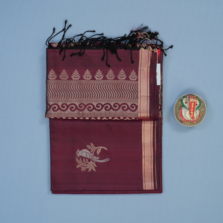 Hayagrivas Wine Handloom Soft Silk Saree KBE2141A26-1
