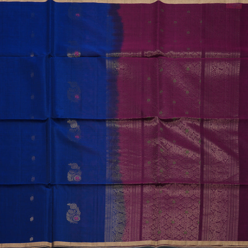 Hayagrivas Ink Blue Kora Silk Cotton Saree KBE2142A3-7