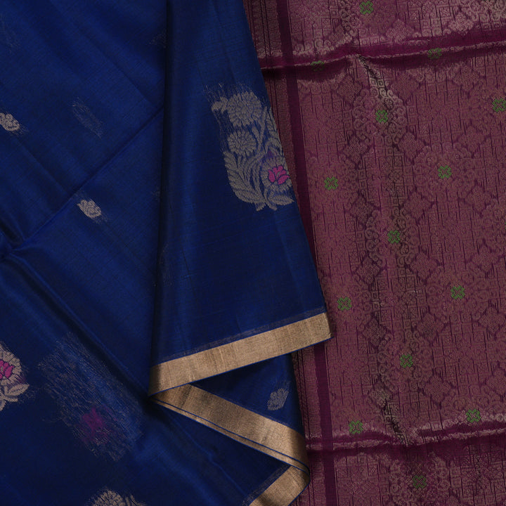 Hayagrivas Ink Blue Kora Silk Cotton Saree KBE2142A3-7