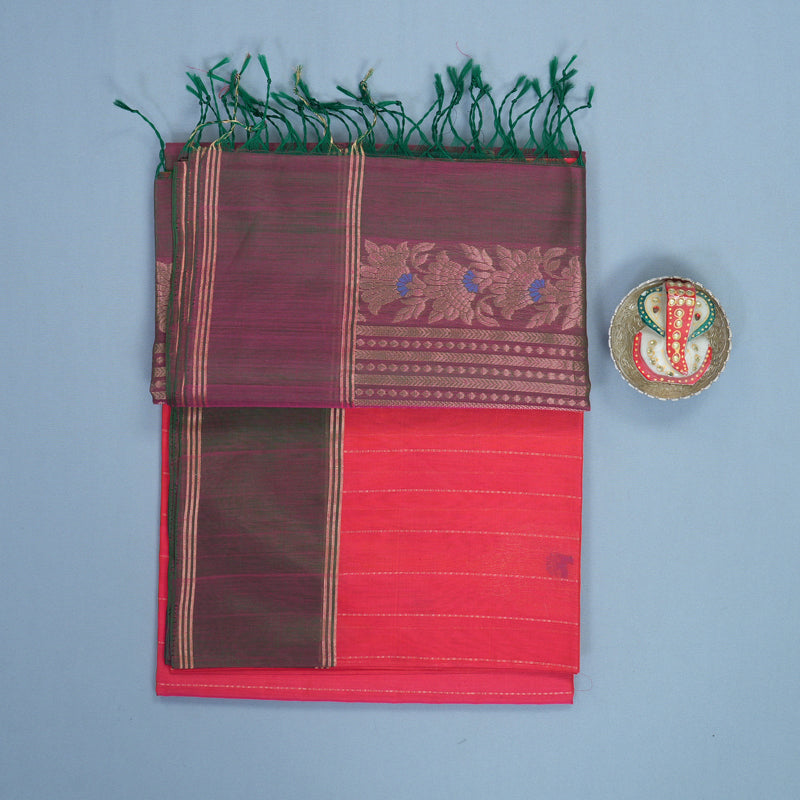 Hayagrivas Bright Pink Kora Silk Cotton Saree KBE2142A5-2