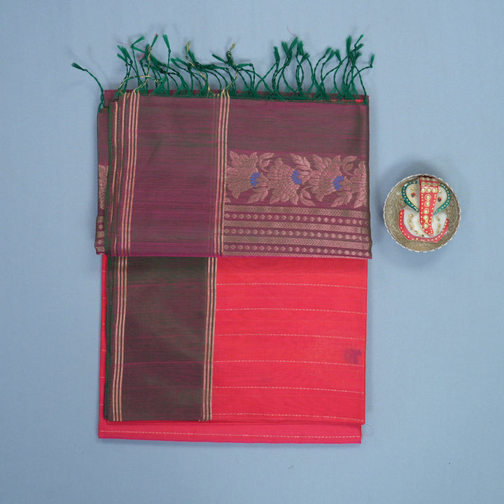 Hayagrivas Bright Pink Kora Silk Cotton Saree KBE2142A5-2