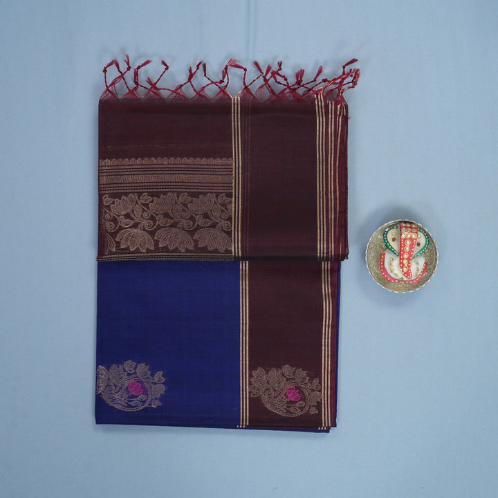 Hayagrivas Royal Blue Kora Silk Cotton Saree KBE2142A7-9