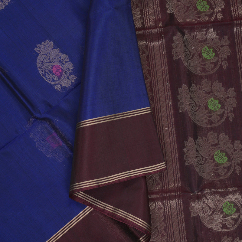 Hayagrivas Royal Blue Kora Silk Cotton Saree KBE2142A7-9