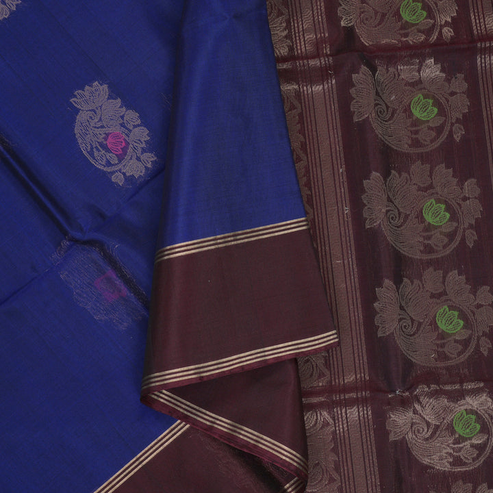 Hayagrivas Royal Blue Kora Silk Cotton Saree KBE2142A7-9