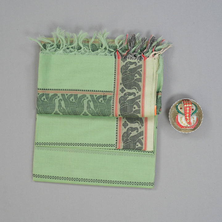 Hayagrivas Pista Green Handloom Cotton Saree KBE2143A11-1
