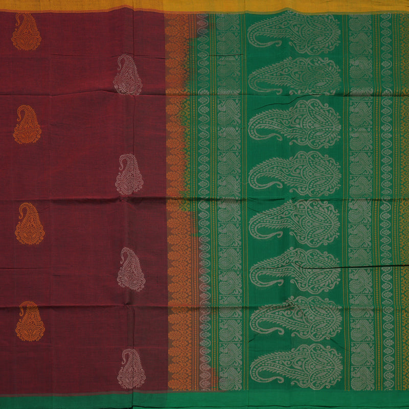 Hayagrivas Maroon Handloom Cotton Saree KBE2143A13-5