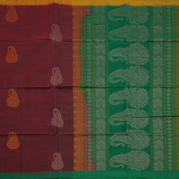 Hayagrivas Maroon Handloom Cotton Saree KBE2143A13-5