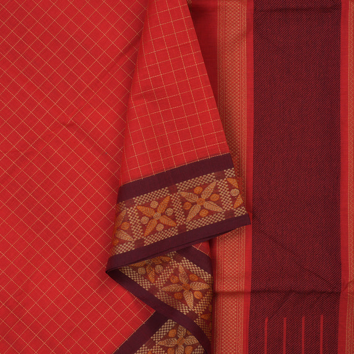 Hayagrivas Peach Pink Handloom Cotton Saree KBE2143A3-4