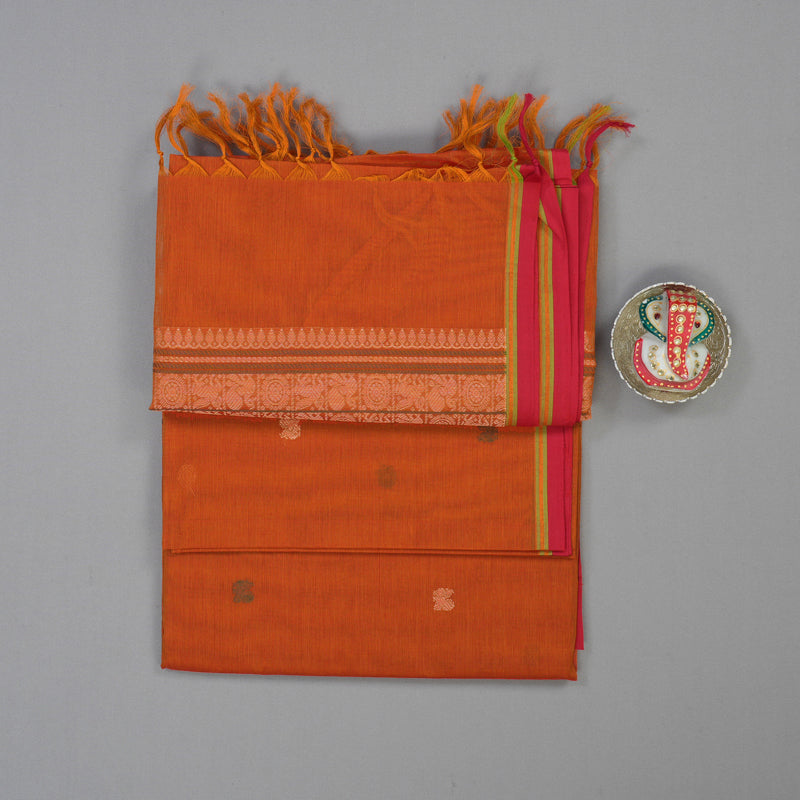 Hayagrivas Deep Orange Handloom Cotton Saree KBE2143A4-2
