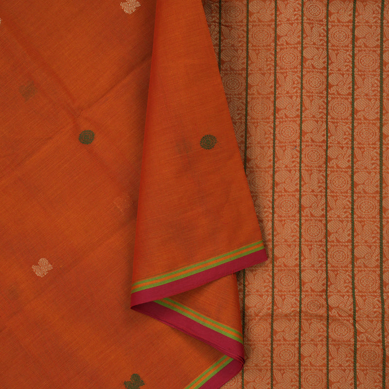 Hayagrivas Deep Orange Handloom Cotton Saree KBE2143A4-2