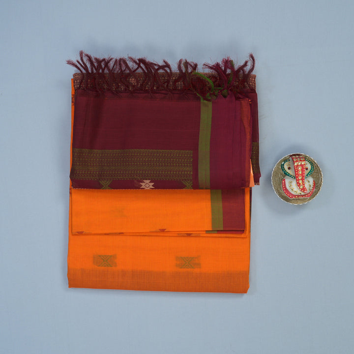 Hayagrivas Orange Handloom Kanchi Cotton Saree KBE2143A9-1